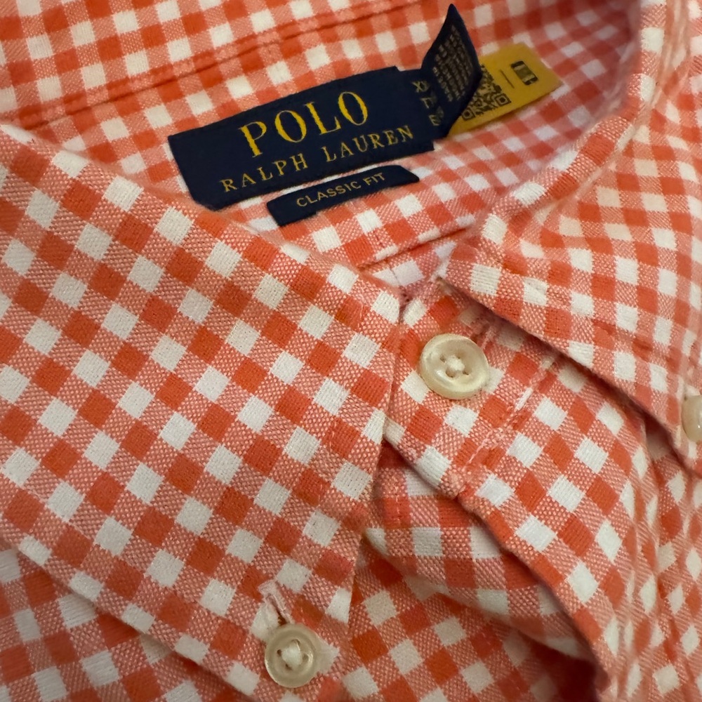 Polo by Ralph Lauren Orange Checkered Men's Long Sleeve Shirt